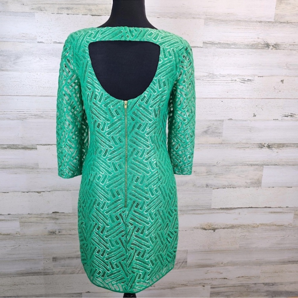 Lilly Pulitzer Camellia Fern Green Bamboo Geo Lace Spring Dress Sz 6 Kelly Green - Picture 3 of 6